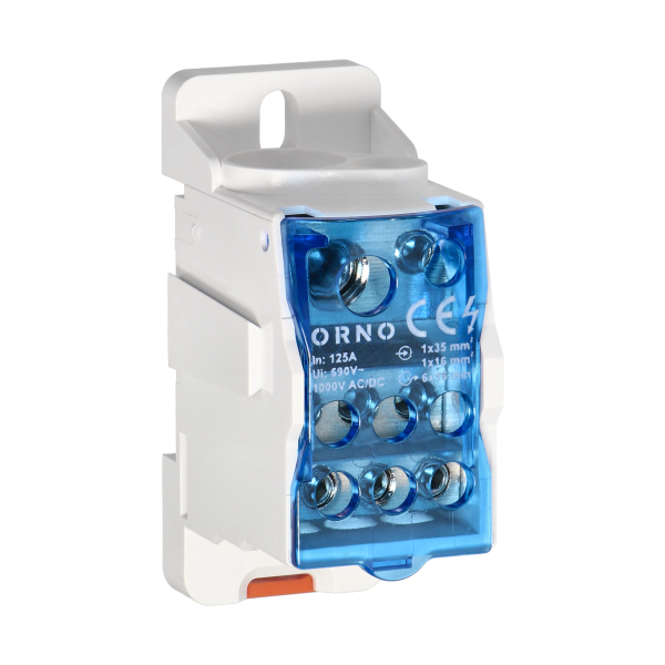 Power distribution block 125A, input terminal 1x16mm² and 1x35mm², output terminals 6x16mm². Power distribution block 125A, input terminal 1x16mm² and 1x35mm², output terminals 6x16mm².