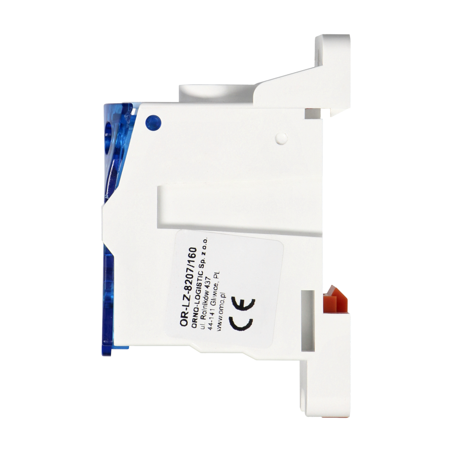 Power distribution block 160A, input terminal 1x16mm2 and 1x70mm2, output terminals 6x16mm2, DIN-rail mounting