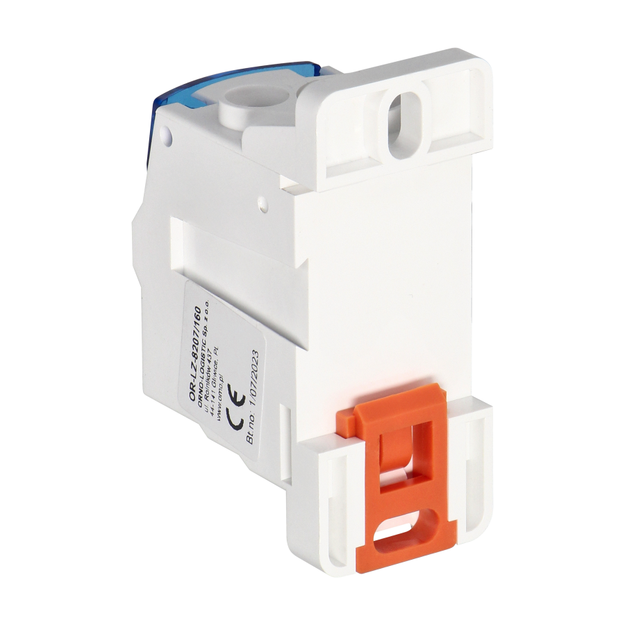 Power distribution block 160A, input terminal 1x16mm2 and 1x70mm2, output terminals 6x16mm2, DIN-rail mounting
