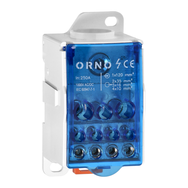 Distribution block 250A, input terminal 1x120mm², output terminals 4x10 and 5x16 and 2x25mm² Distribution block 250A, input terminal 1x120mm², output terminals 4x10 and 5x16 and 2x25mm²
