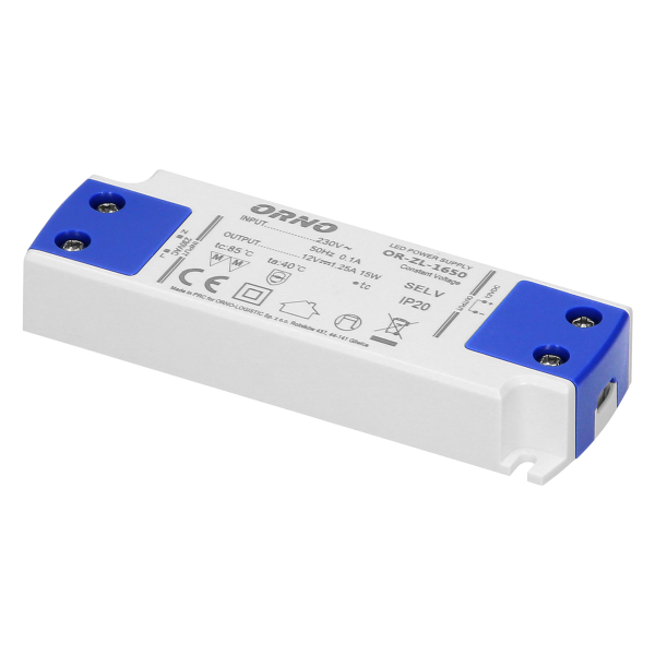 Flat power adaptor for LED, 12VDC 15W, IP20, height: 16.5mm