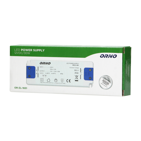 Flat power adaptor for LED, 12VDC 30W, IP20, height: 18mm