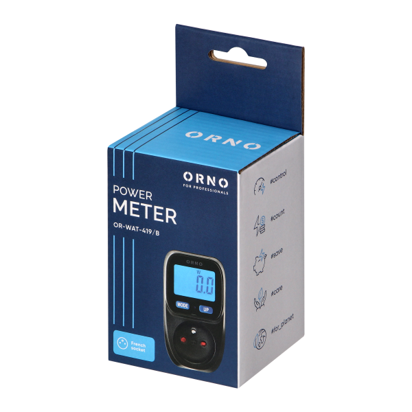 Power meter with LCD display with backlight, black