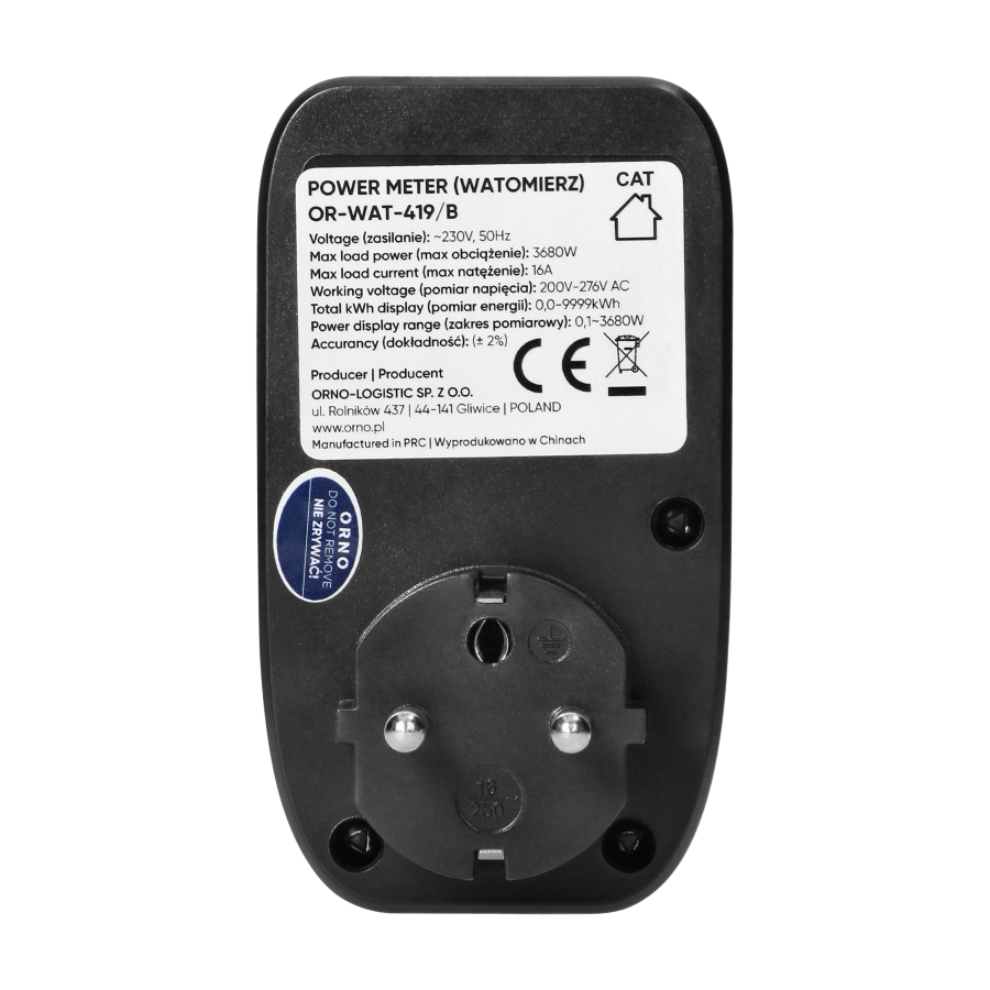 Power meter with LCD display with backlight, black