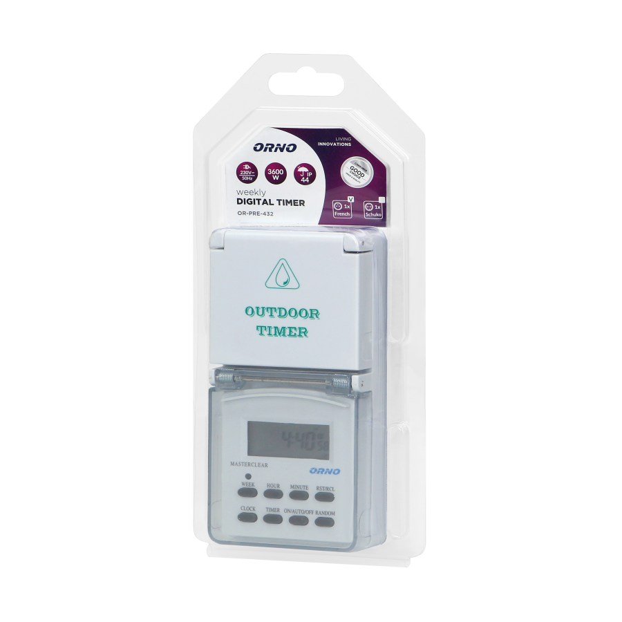Weekly digital timer with LCD display, IP44