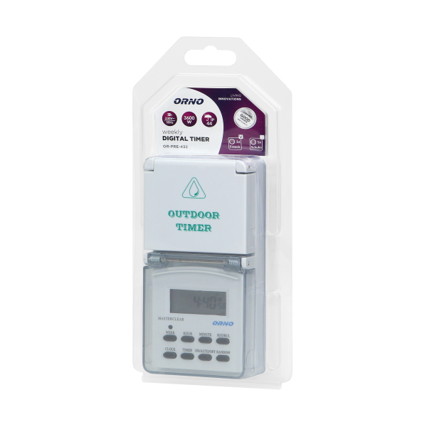 Weekly digital timer with LCD display, IP44