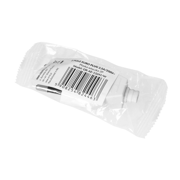 Flat plug without earthing pins 2,5A, 250V, white, polycarbonate, 1 pc