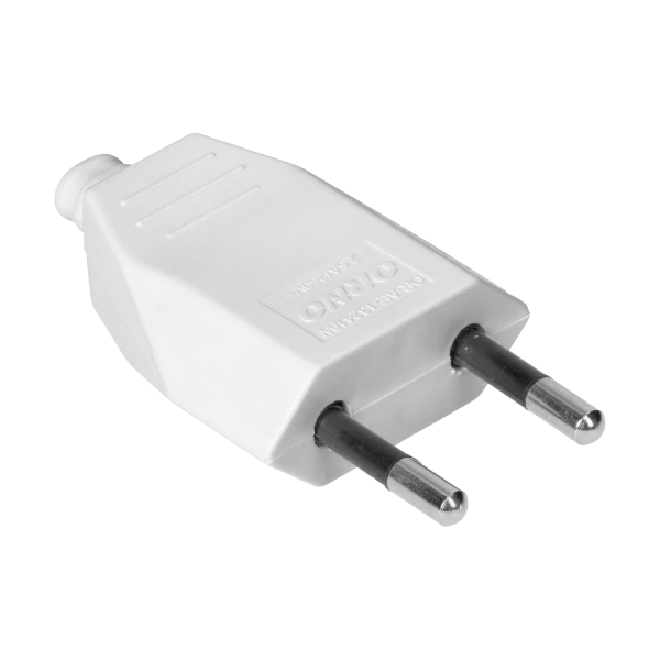 Wtyczka płaska bez uziemienia, 2,5A, 250V, biały poliwęglan, 50 sztuk