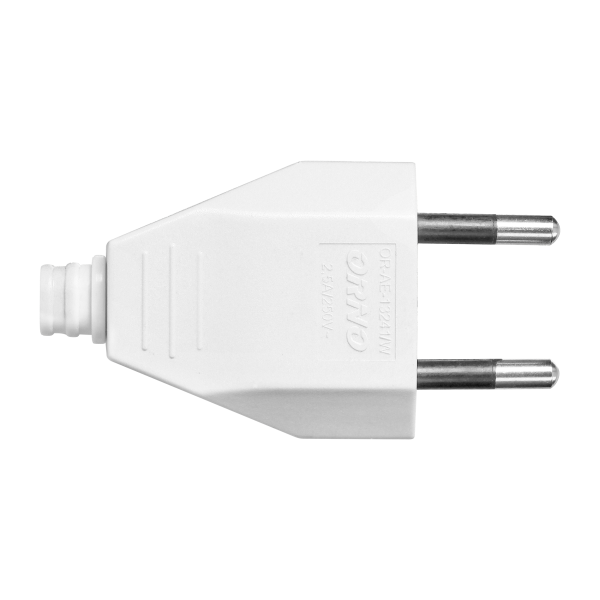 Flat plug without earthing pins 2,5A, 250V, white, polycarbonate, 50 pcs