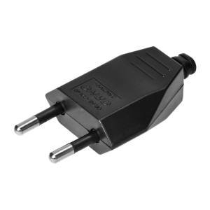 Flat plug without earthing pins 2,5A, 250V, black, polycarbonate, 1 pc