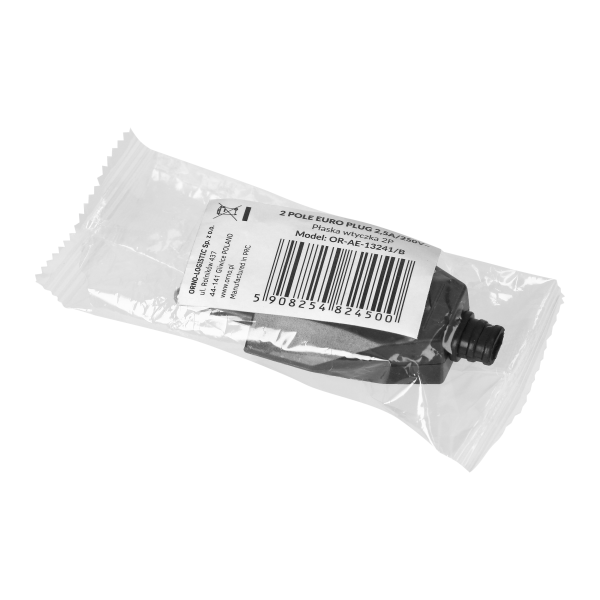 Flat plug without earthing pins 2,5A, 250V, black, polycarbonate, 1 pc