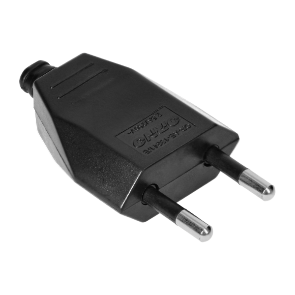 Flat plug without earthing pins 2,5A, 250V, black, polycarbonate, 50 pcs