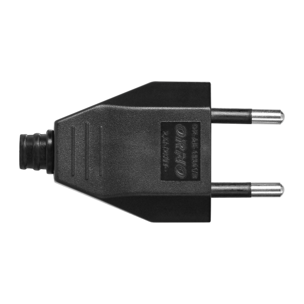 Flat plug without earthing pins 2,5A, 250V, black, polycarbonate, 50 pcs