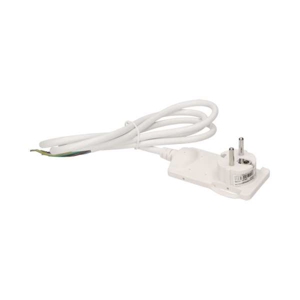 Wtyczka płaska, Uni-Schuko z uchwytem, nierozbieralna, przewód - 1,5m, biała