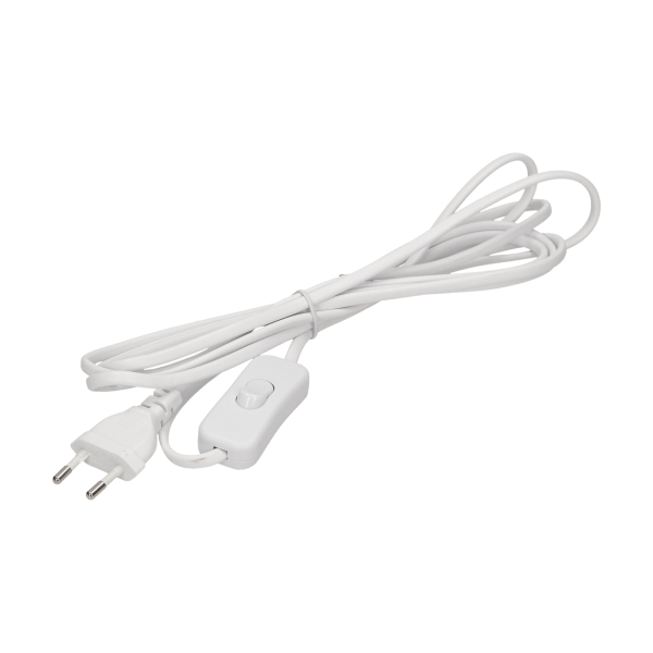 Power cord with switch and Euro plug, white Power cord with switch and Euro plug, white