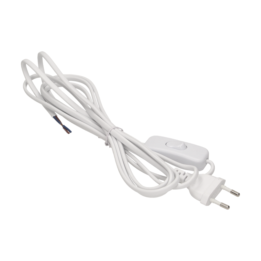 Power cord with switch and Euro plug, white