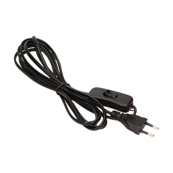 Power cord with switch and Euro plug, black Power cord with switch and Euro plug, black