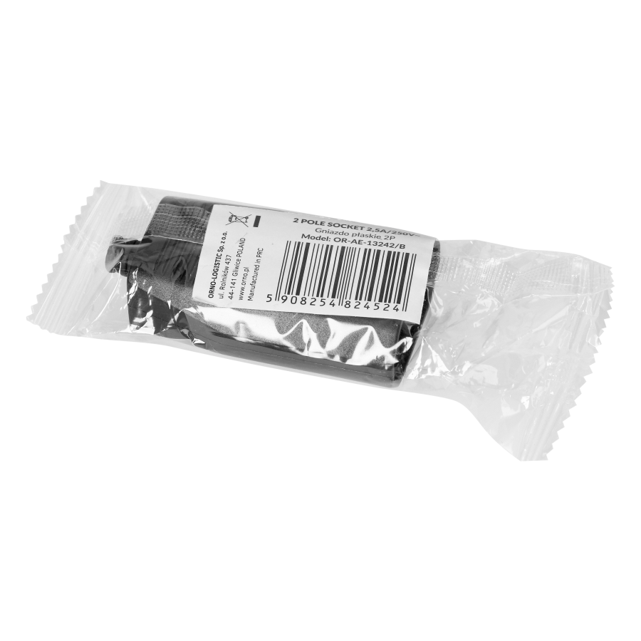 Flat power socket without earthing pins 2,5A, 250V, black, polycarbonate, 1 pcs