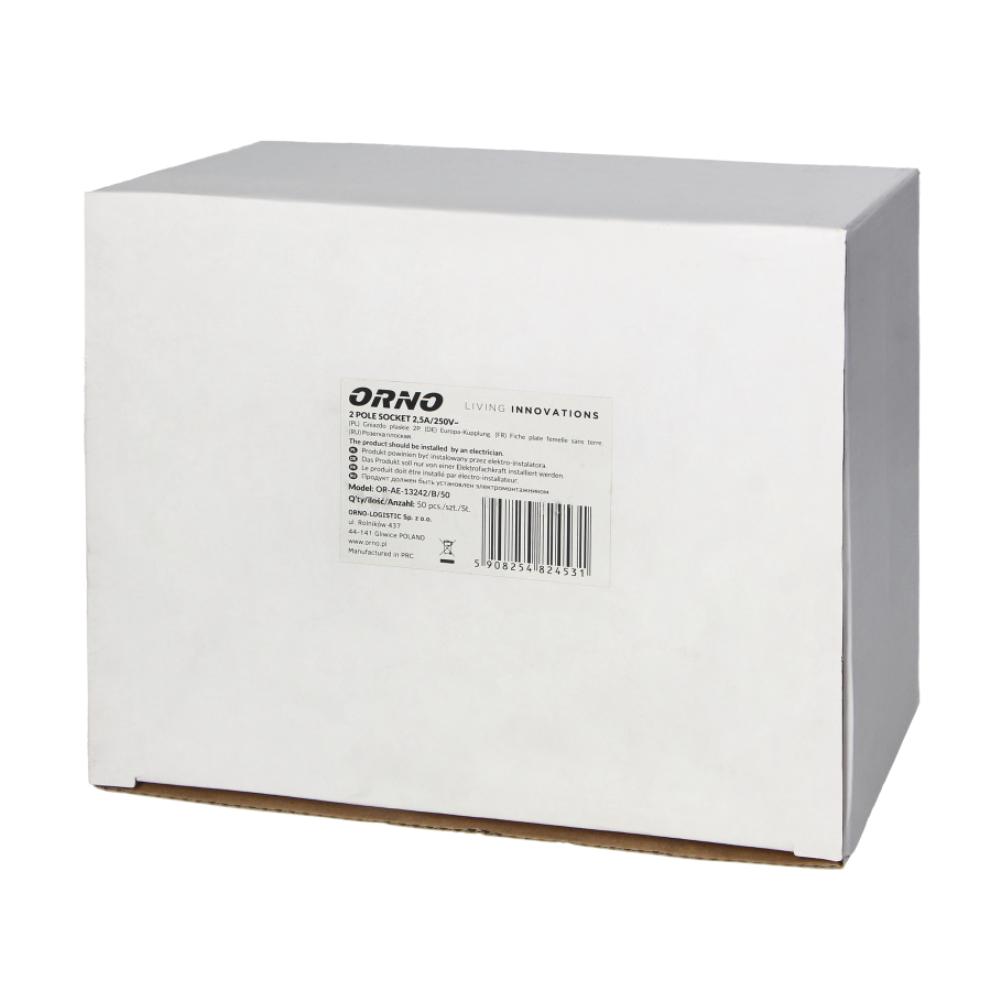 Flat power socket without earthing pins 2,5A, 250V, black, polycarbonate, 50 pcs