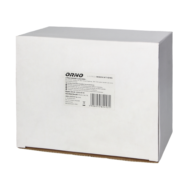 Gniazdo płaskie bez uziemienia, 2,5A, 250V, czarny poliwęglan, 50 sztuk