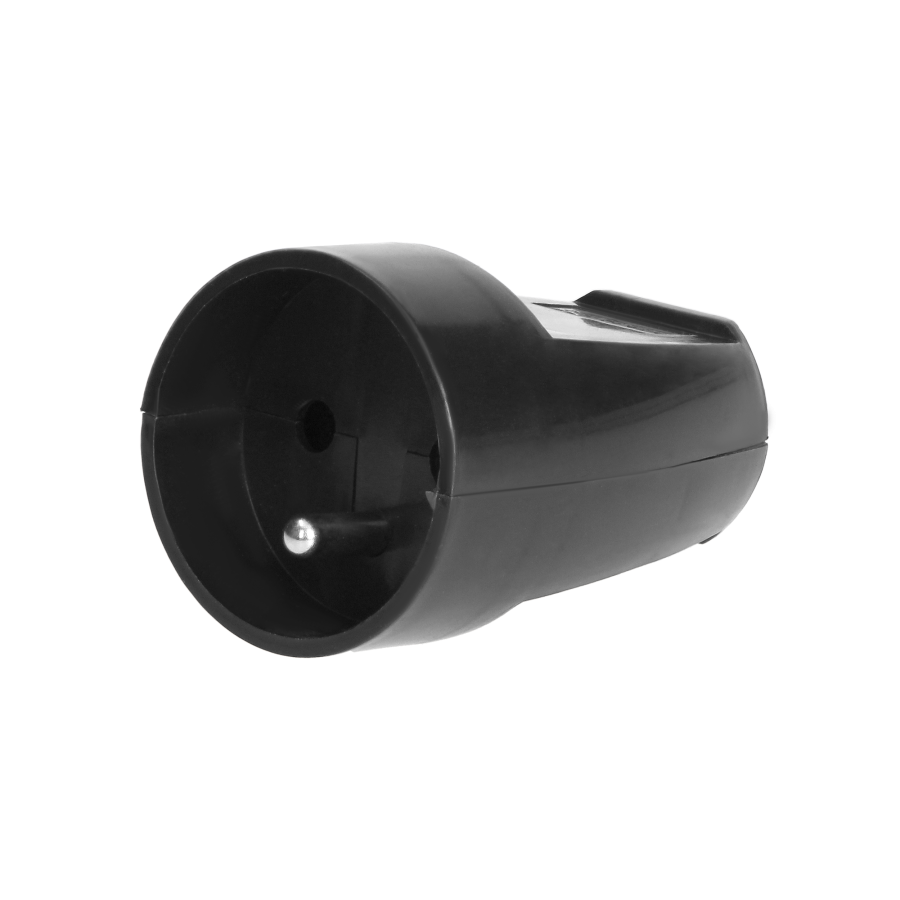 Single, dismountable, portable socket, 16A, 250V, 2P+E, black