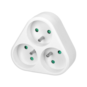 Triple power socket splitter 3x2P+E, white