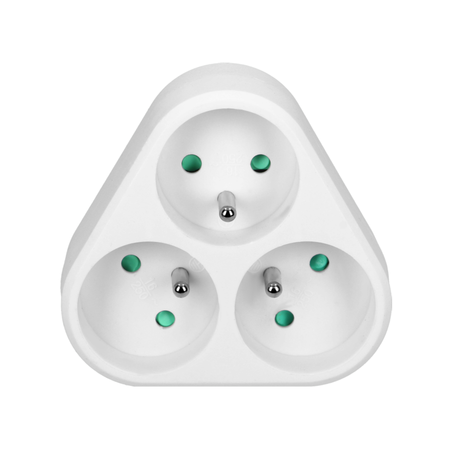 Triple power socket splitter 3x2P+E, white