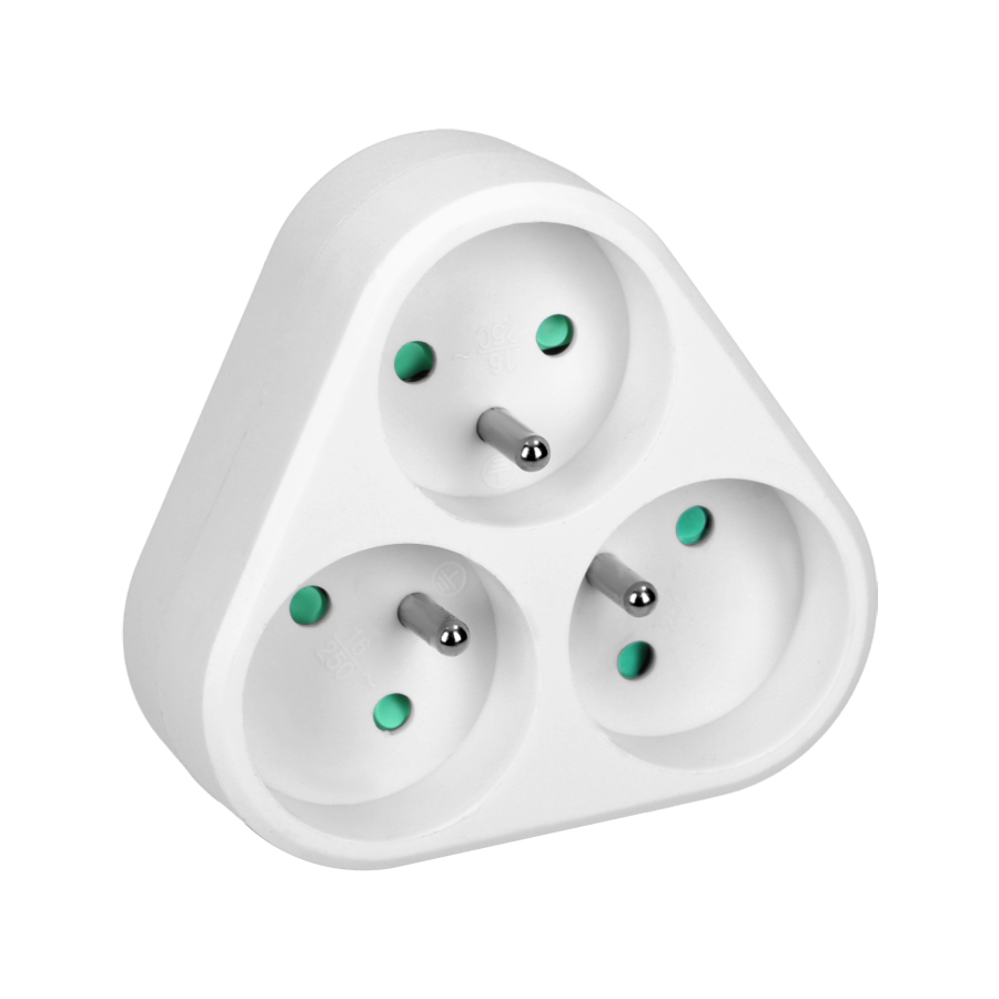 Triple power socket splitter 3x2P+E, white