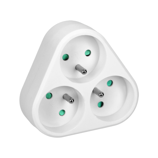Triple power socket splitter 3x2P+E, white