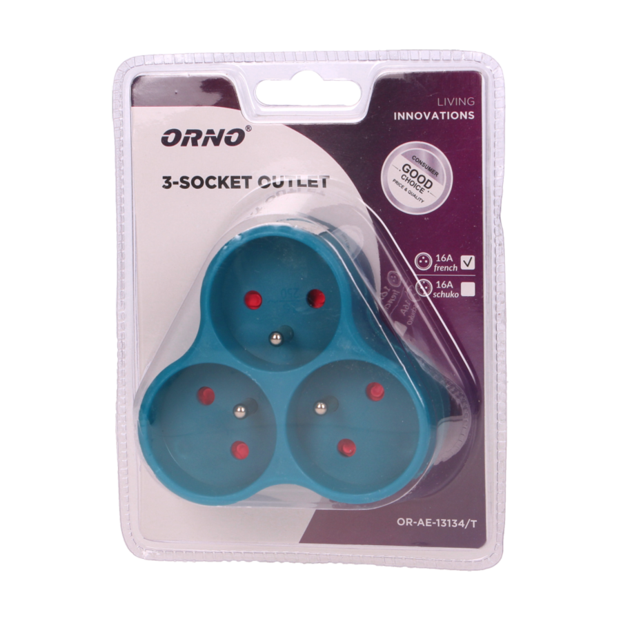 Triple socket outlet, turquoise