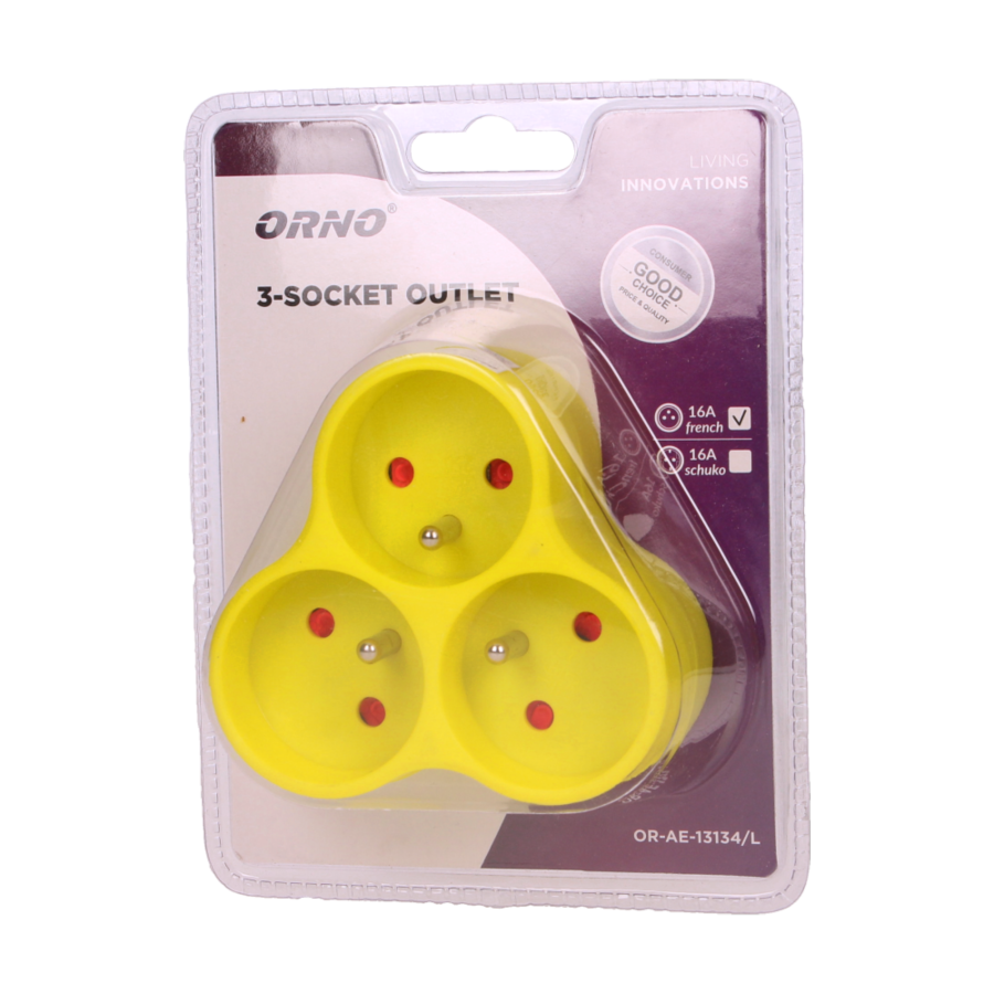 Triple socket outlet, yellow