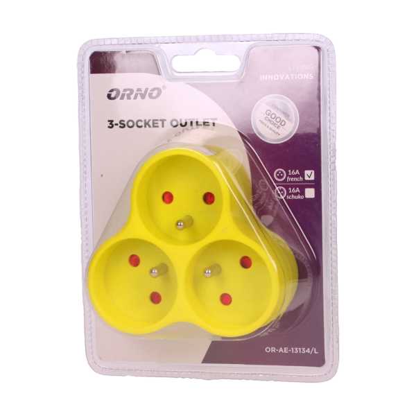 Triple socket outlet, yellow