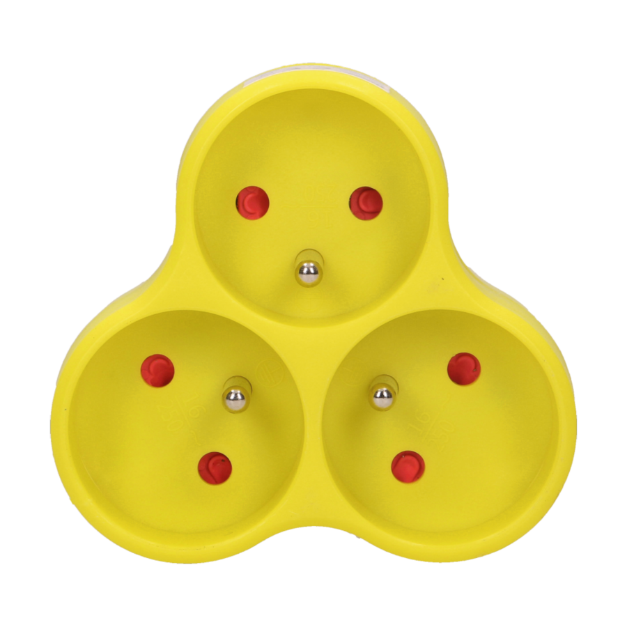Triple socket outlet, yellow