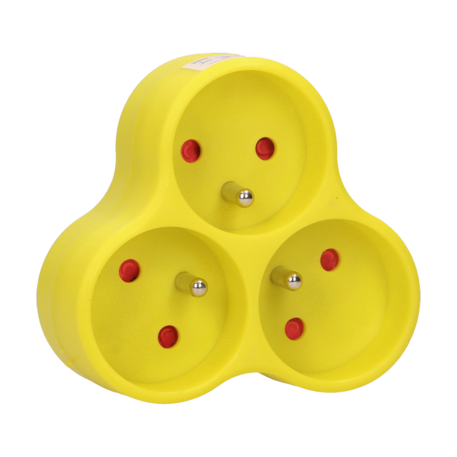 Triple socket outlet, yellow