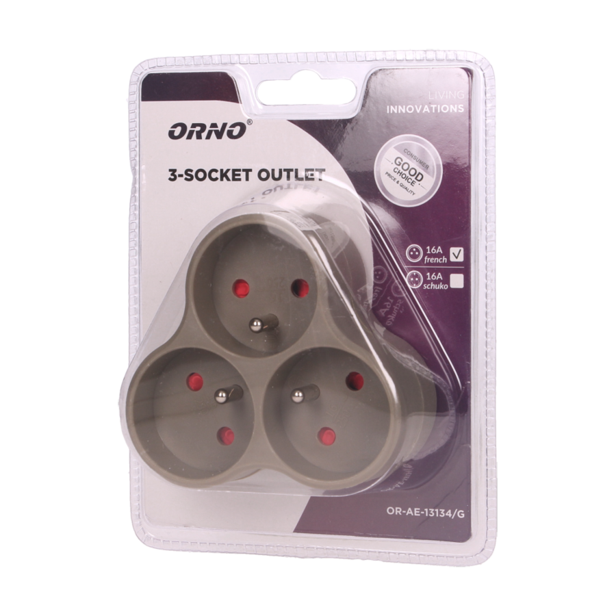 Triple socket outlet, gray