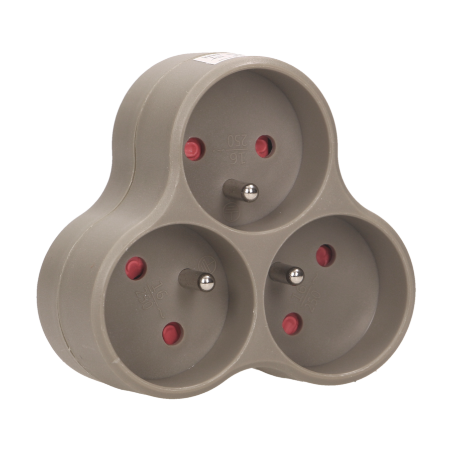 Triple socket outlet, gray