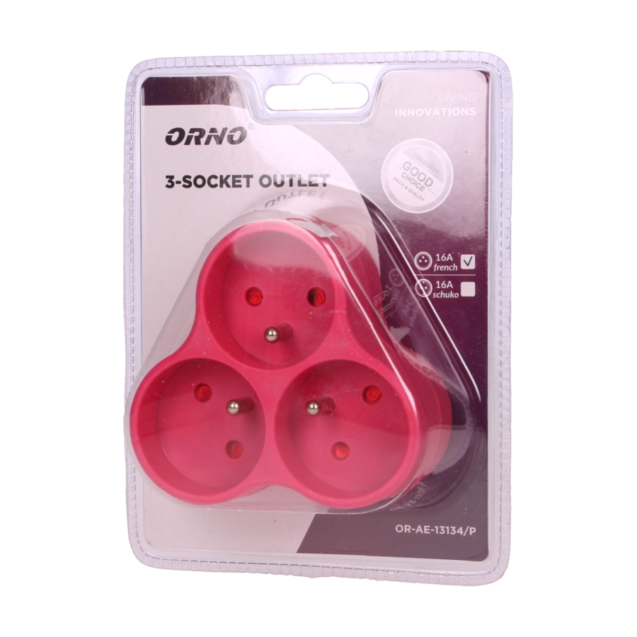 Triple socket outlet, pink
