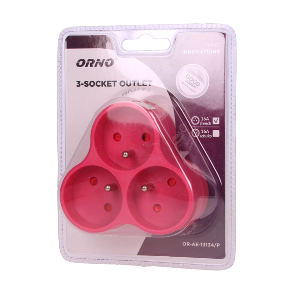 Triple socket outlet, pink