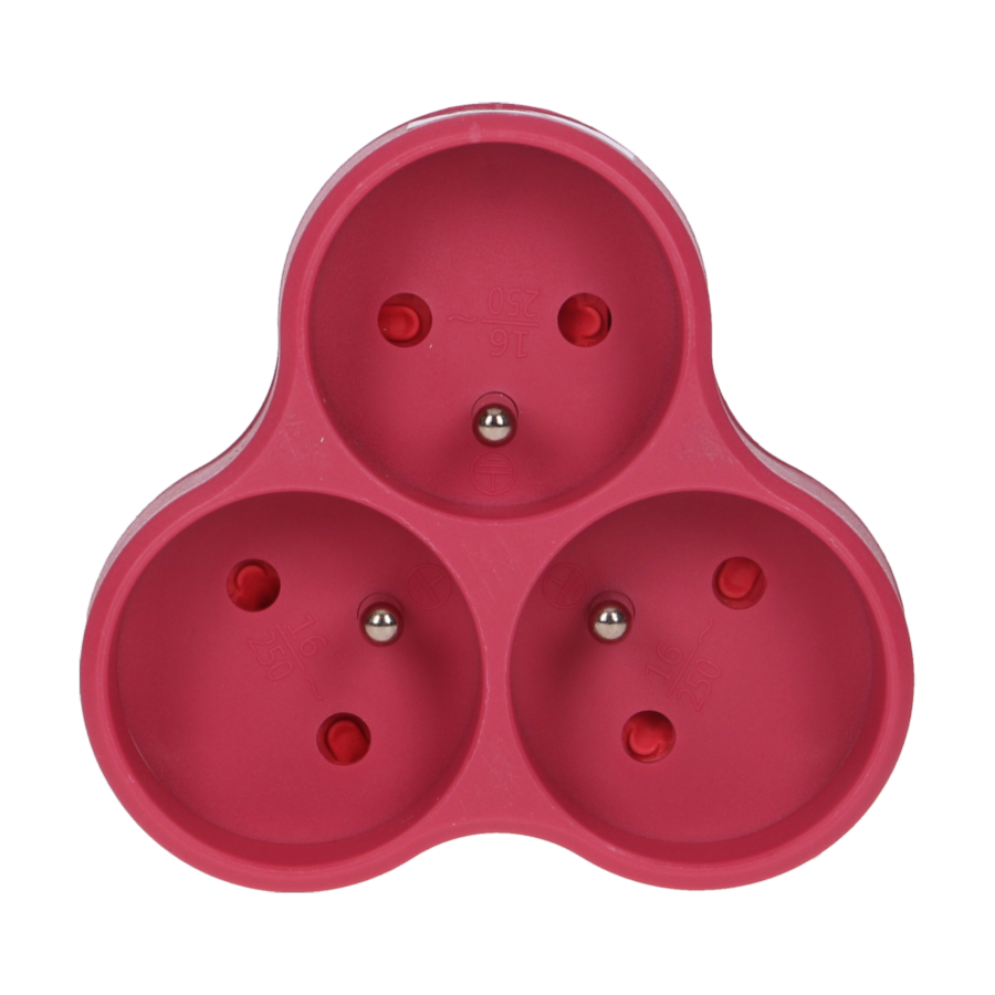 Rozgałęźnik 3x2P+Z, różowy