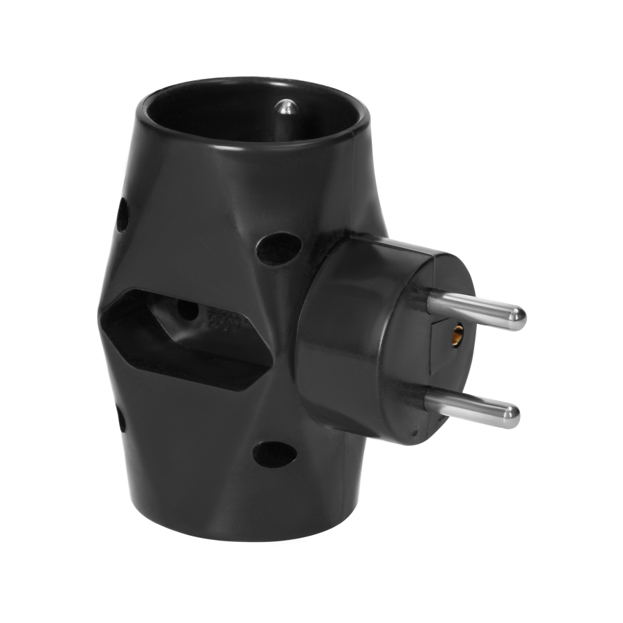 Triple splitter 2x2P+E 1x2P/II, black