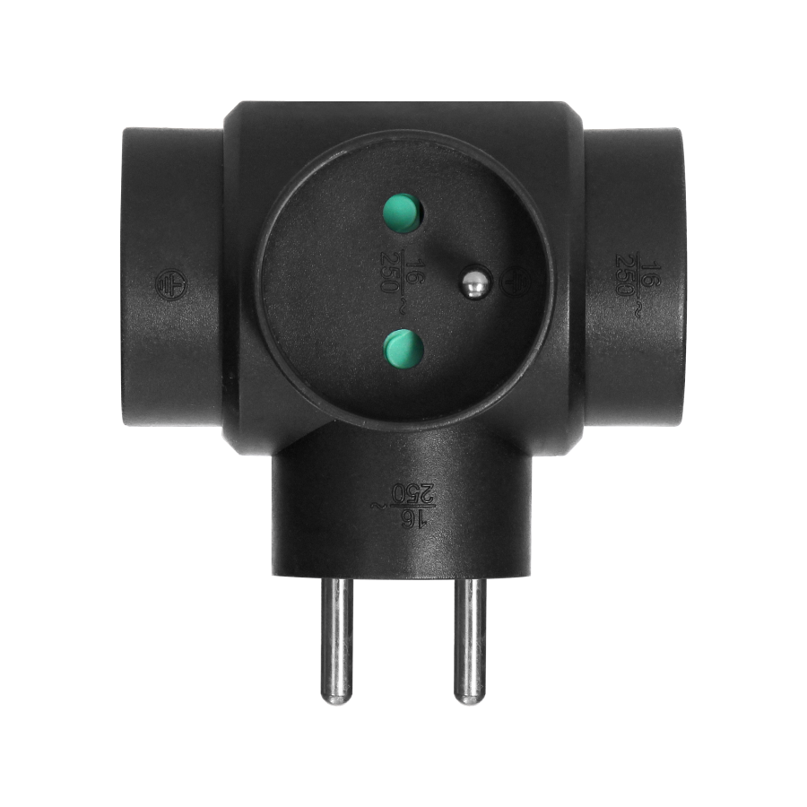 Power splitter 3x2P+E, black