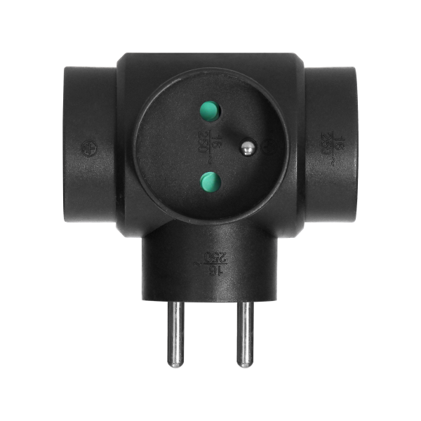 Power splitter 3x2P+E, black