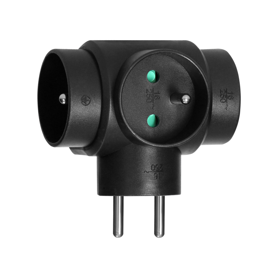 Power splitter 3x2P+E, black