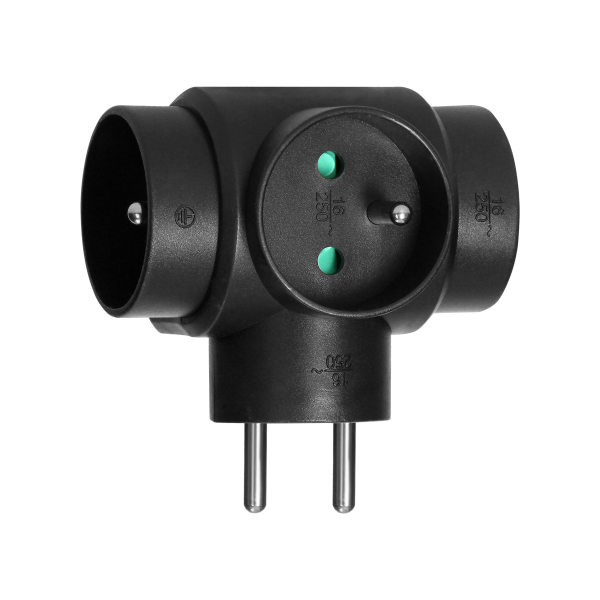 Power splitter 3x2P+E, black