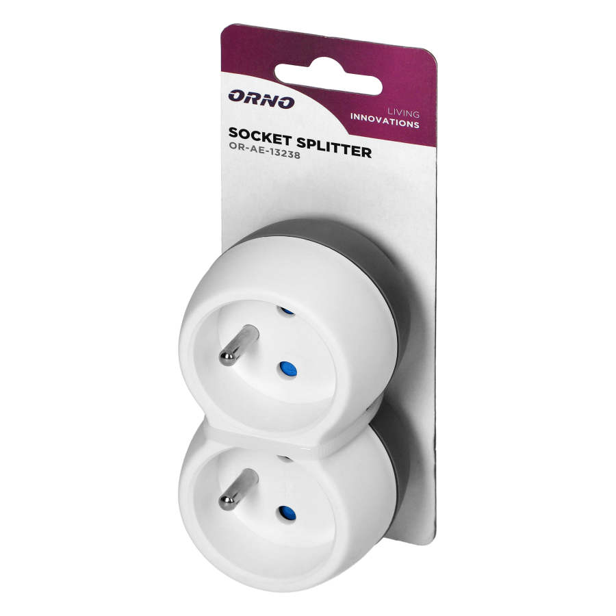 Power socket splitter 2x2P+E, white-grey