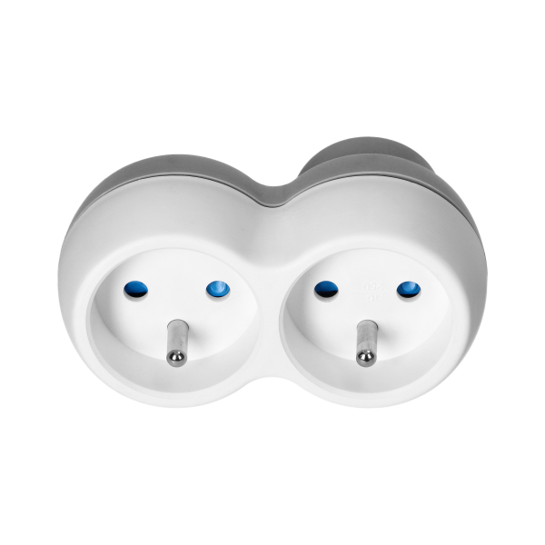 Power socket splitter 2x2P+E, white-grey