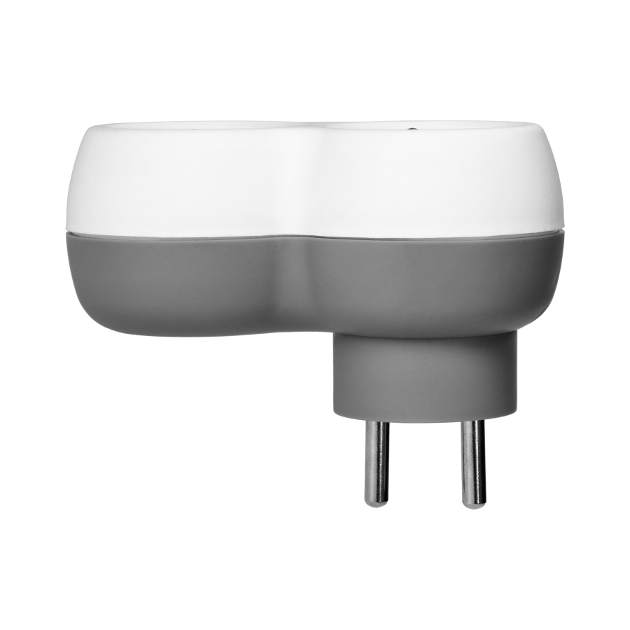 Power socket splitter 2x2P+E, white-grey