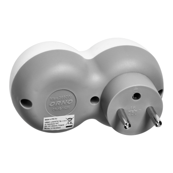 Power socket splitter 2x2P+E, white-grey
