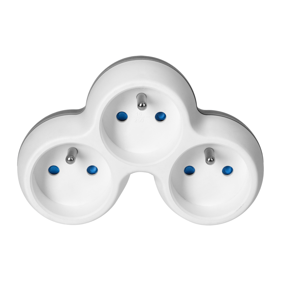 Power socket splitter 3x2P+E, white-grey