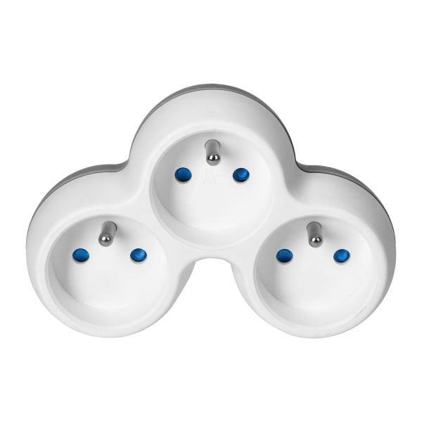 Power socket splitter 3x2P+E, white-grey